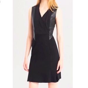 Kenneth Cole Black Ponte Knit Sleeveless Dress with Faux Leather Detail Size 12